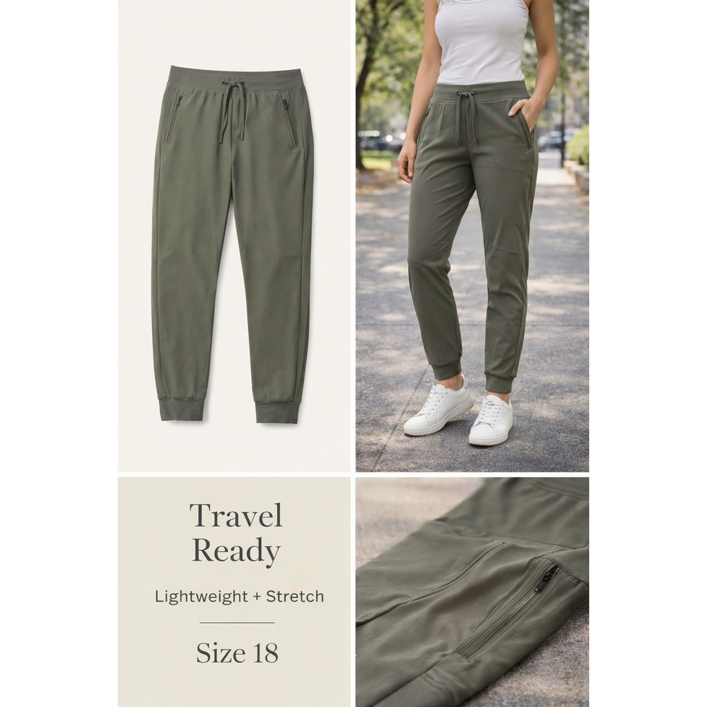 Athleta Trekki North Jogger Pants Olive‎ Sz 18 Travel Hiking Lightweight Stretch